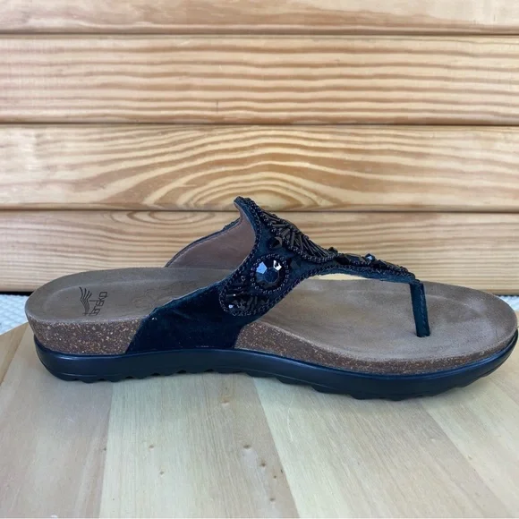 Dansko Womens Slide Sandals Pamela 38 EUR Black Leather Beaded Thong Summer Shoe - Picture 10 of 11